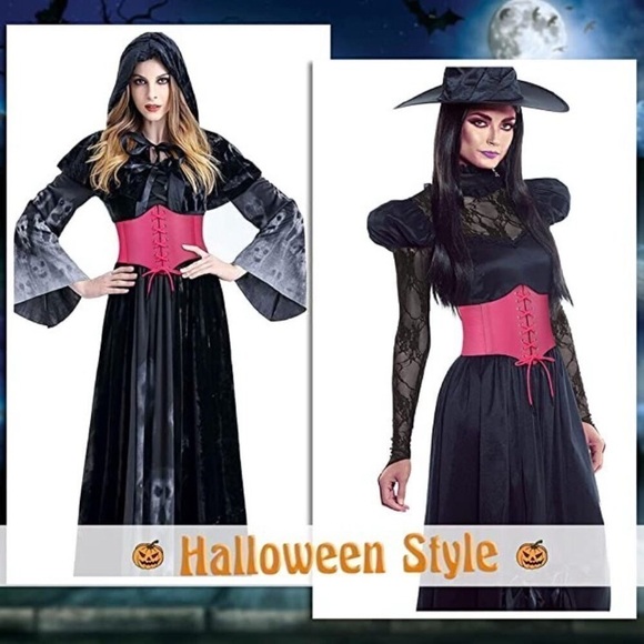 PINK Leather Elastic Wide Stretch Belt Corset Top Halloween Cosplay Costume NWT